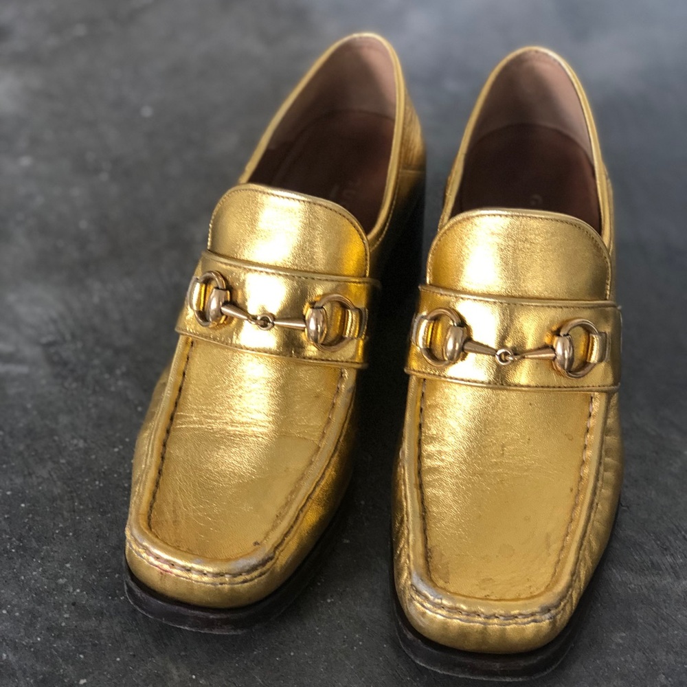 Gucci Horsebit Square Toe Shoes / Gold / Size 9